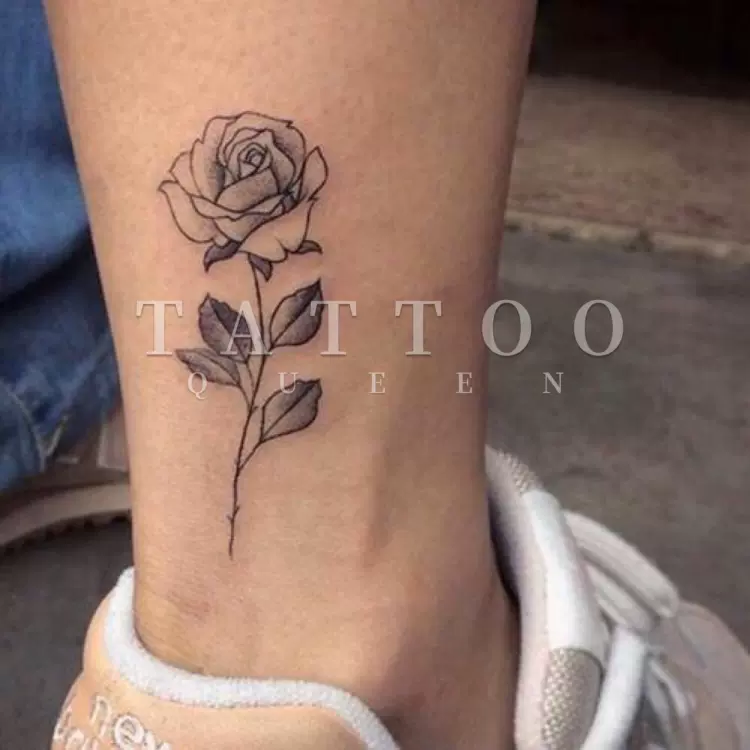 刺青女王tattoo 纹身贴s93新款黑白玫瑰花朵脚腕纹身贴一