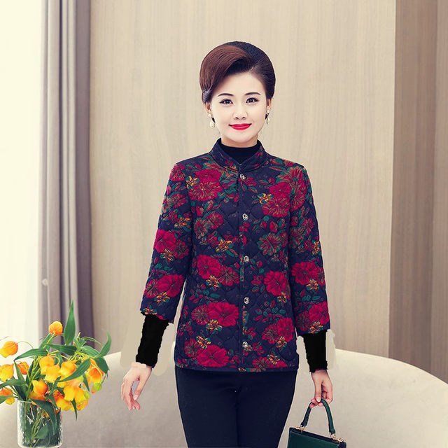 Mom's new autumn and winter warmth and three-quarter sleeve vest for elderly people standing collar middle sleeve cotton coat middle-aged and elderly large size loose top