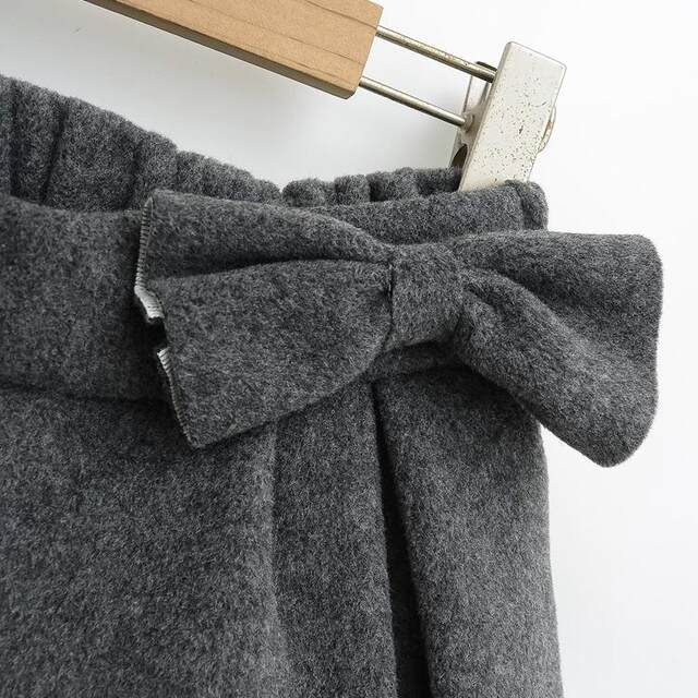 Bow tied woolen skirt for women 2024 winter new thickened high waist slimming A-line skirt versatile short skirt