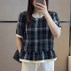 Korean style fashionable lace plaid short-sleeved shirt for women 2025 summer new versatile slim and small top
