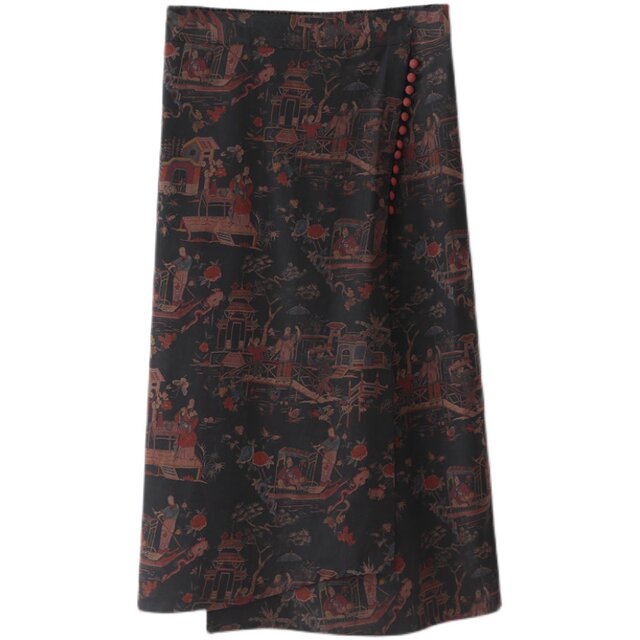Real silk incense clouds, long skirts, ladies bag hip A -line 100%silk commuting, old slim pocket printed skirt
