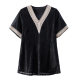 Lace chiffon shirt short sleeves for women mid-length summer 2025 new large size V-neck lace covers belly fat mm top