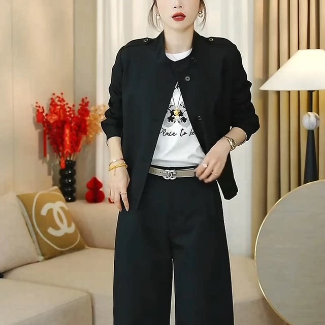 Jacket and Women's 2025 Spring New Design Drawstring Slimming and Versatile Small Stand Collar Short Trench Coat