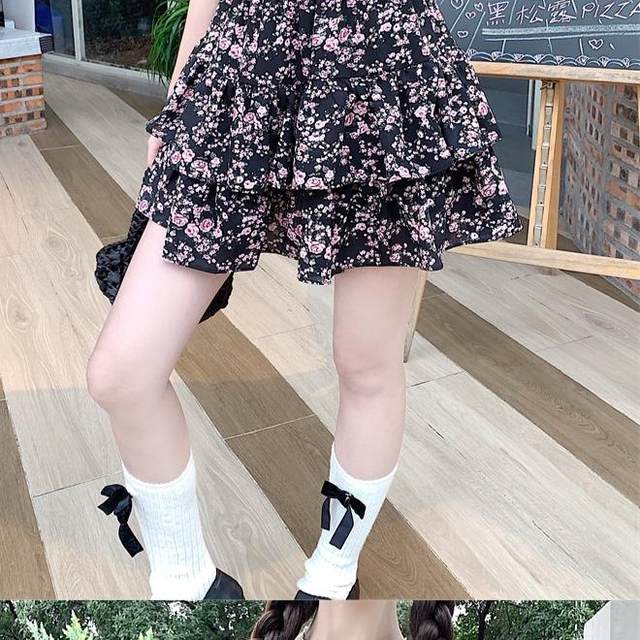 Pear-shaped body A-line skirt for women in summer sweet high-waisted floral skirt large size fat mm slim hip short skirt