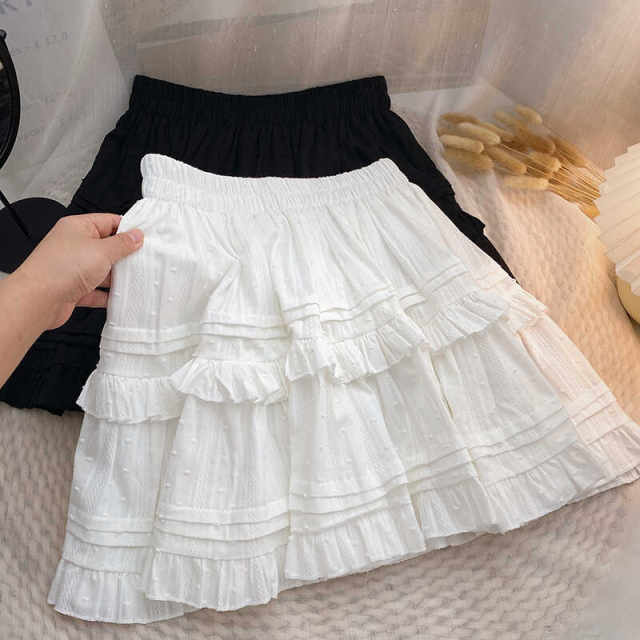 Sweet ruffled short skirt Female summer new big size fat MM is thin and versatile, pine tight waist anti -light skirt
