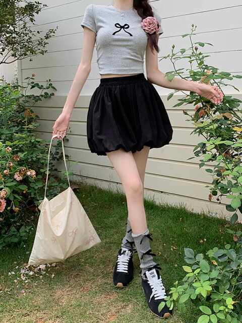 Design-sensory flower buds, high waist skirts and pants for women in summer, large size fat mm versatile slim short skirt, fluffy lantern skirt