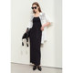 AMII2024 autumn new elegant commuting with waist band double -song yarn pits striped knitted skirt skirt women's long skirt
