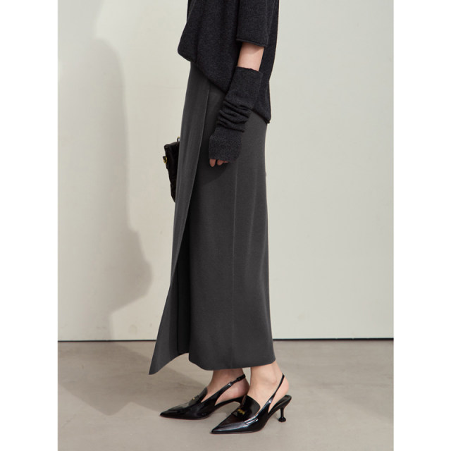 AMII2024 winter commute, elegant versatile rubber band waist, skirt women's knitted skirt straight skirt
