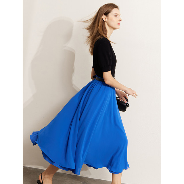 Amii flagship store a-line skirt women's long skirt to ankle half-body high-end temperament long black spring and autumn