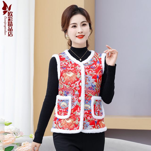 Mother's clothing plus velvet and thickened waistcoat cotton coat autumn and winter new middle-aged and elderly women's clothing 40-50 vest