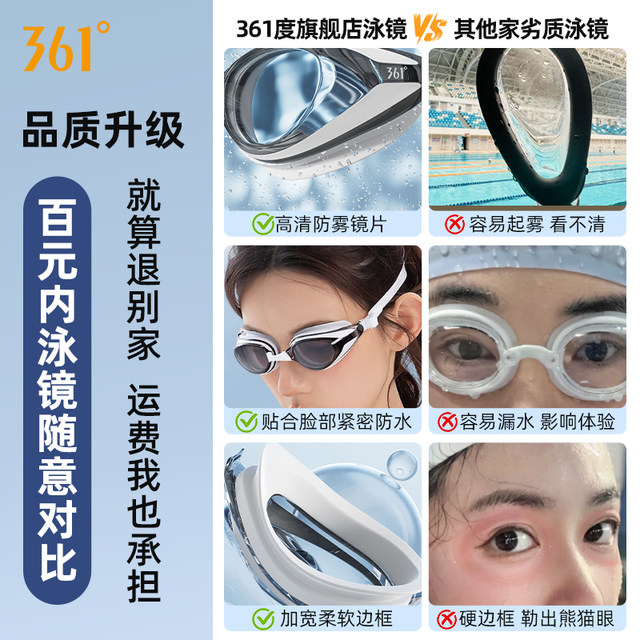 361 swimming goggles for women and men, swimming goggles and swimming cap set, high-definition, anti-fog, waterproof, professional myopia with degree for adults
