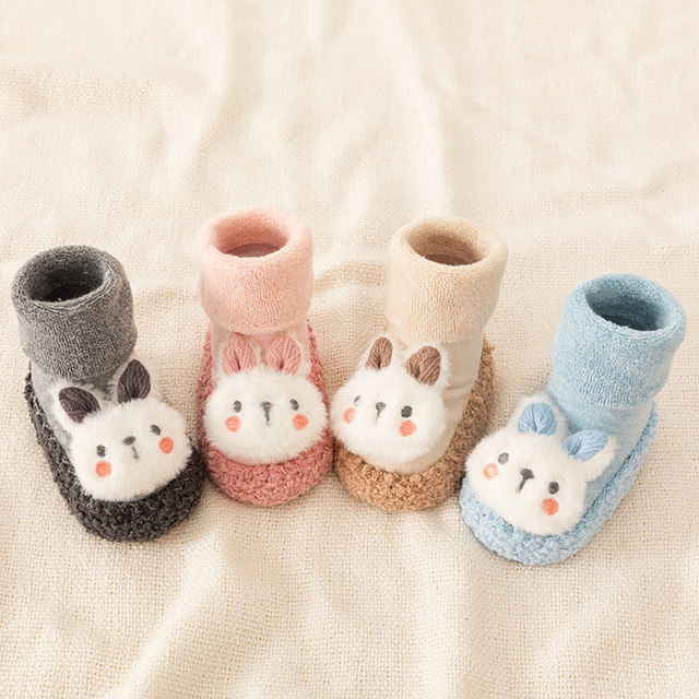Baby floor socks for autumn and winter toddler plus velvet baby non-slip soft bottom terry insulation newborn toddler shoes and socks before walking