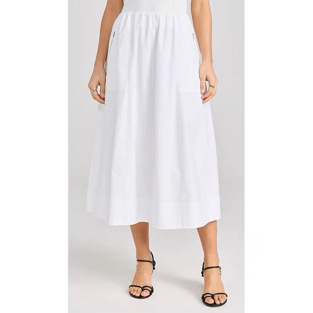 Foreign trade original Hepburn style side zipper pocket imported Ma cotton temperament elastic waist umbrella skirt skirt