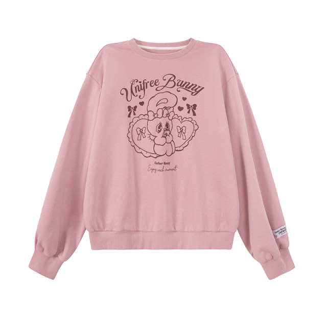 UNIFREE drop-shoulder round neck sweatshirt for women American retro cute loose versatile top