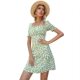 New type of waist short -sleeved floral skirt square collar temperament green dress Square Next Floral Dress