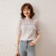 White Deer Yu Wood Earrings Round Collar Shirt Summer Temperature Printed Beaded Ruffle Puff Short Sleeve Women's Shirt