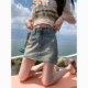 Denim short skirt for women in summer thin A-line skirt pants American draped miniskirt pear-shaped body college skirt
