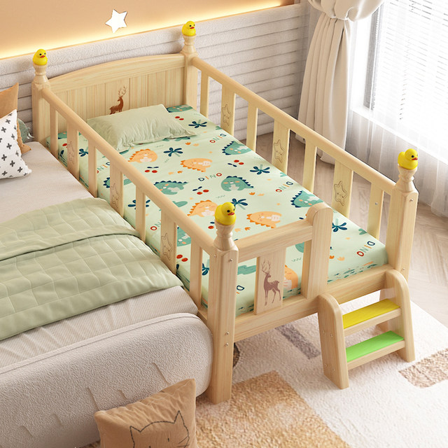Solid wood children's bed with guardrail crib baby boy girl princess bed single bedside bed widened spliced ​​large bed