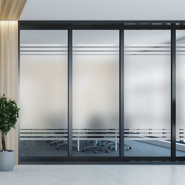 Glue-free electrostatic glass film frosted translucent stripe sliding door anti-collision office partition waistline window sticker
