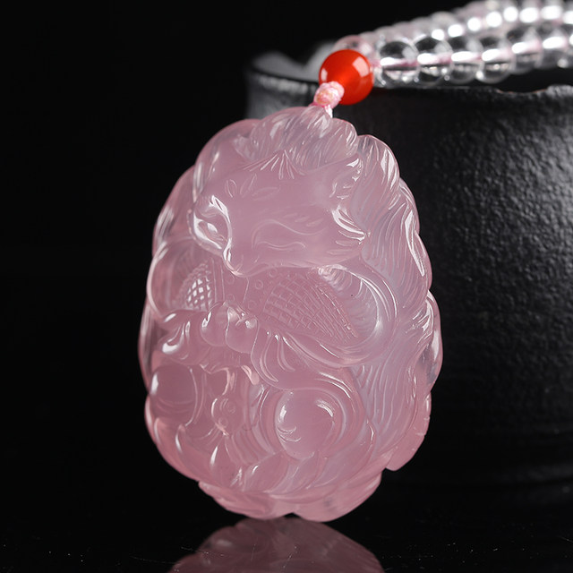 Nine -tailed fox natural powder crystal pendant couple Feng Jiu played hand -carved carving to support private customization
