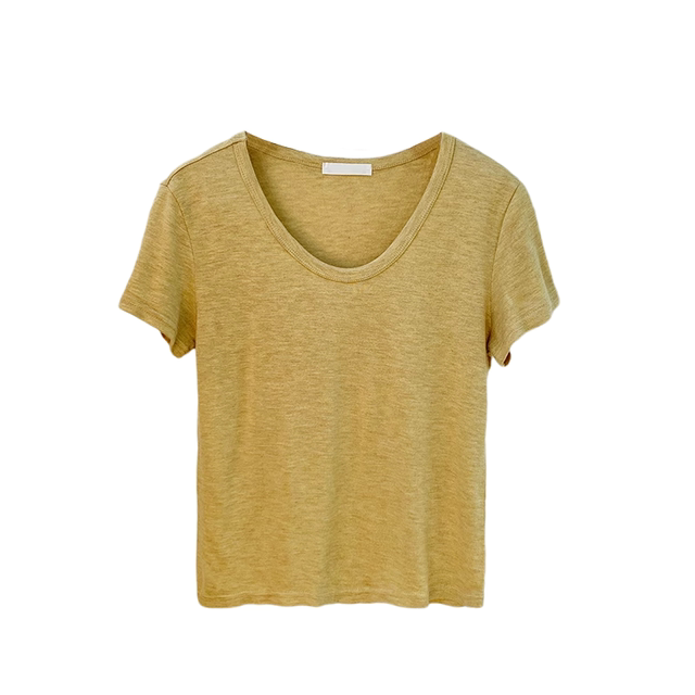 
La Chapelle green V-neck loose short-sleeved T-shirt for women 2025 summer new unique super good-looking base top