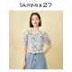 IAmMIX27 round neck puff sleeve shirt for women in summer casual pinch pleated print versatile comfortable and light short-sleeved shirt
