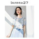 IAmMIX27 round neck puff sleeve shirt for women in summer casual pinch pleated print versatile comfortable and light short-sleeved shirt