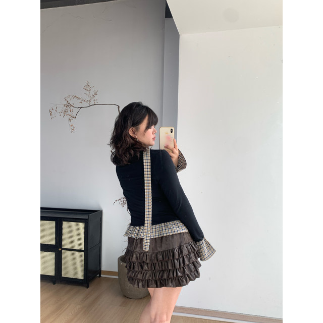 FishCake large size slightly fat sweet stacked A-line pleated skirt versatile casual cake skirt for women
