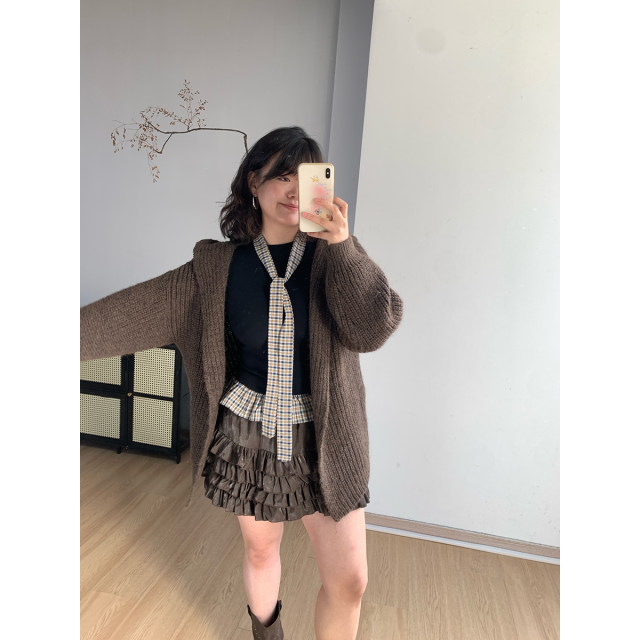 FishCake large size slightly fat sweet stacked A-line pleated skirt versatile casual cake skirt for women
