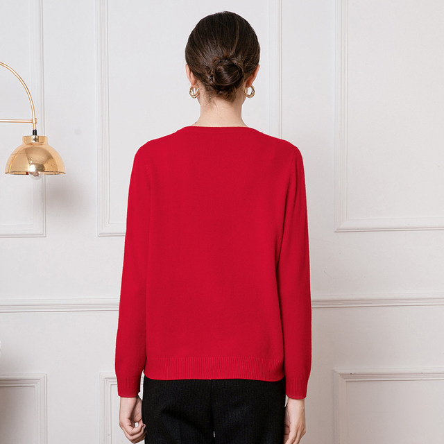 Enjoyable middle-aged and elderly women's mother's woolen sweater knitted cardigan red festive mother's clothing