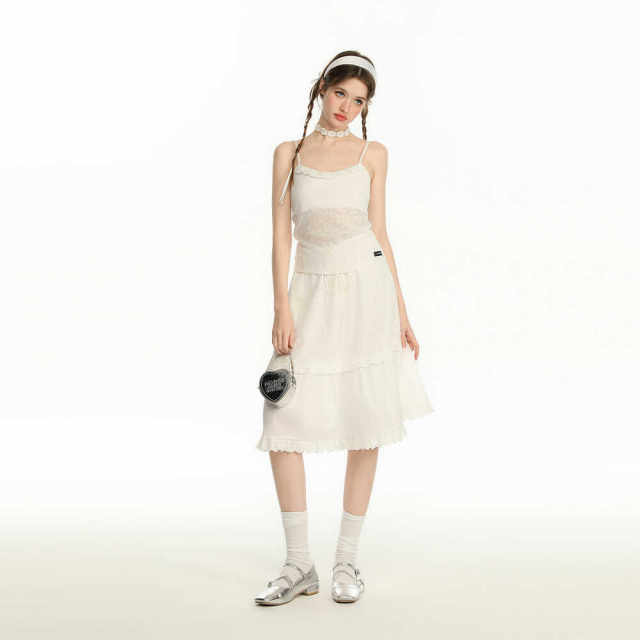 CyNi gentle style versatile white spliced ​​cake skirt long skirt skirt women's design sense French high waist slim o