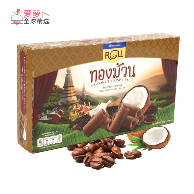 Thailand KingPower ROLL Golden Paul original coffee flavor crispy coconut roll sugar leather chocolate egg roll