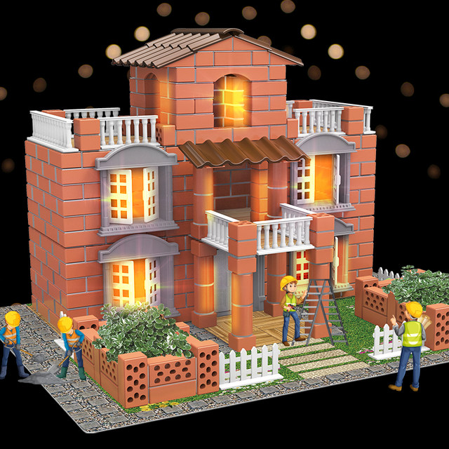 Bricklayer building house and wall toy Children's 1st gift children architect handmade diy brick hut mini 3
