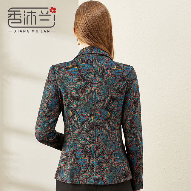 Xiangmulan Fashion Print Middle-aged and Elderly Women's Jacket Fashionable Middle-aged Mom Spring and Autumn Large Size Long Sleeve Top for Women