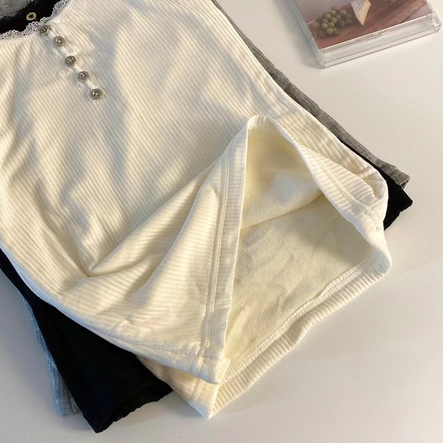 Sexy lace suspender vest female autumn and winter plus velvet warm sleeveless bottom shirt hot girl pure desire and beautiful back top