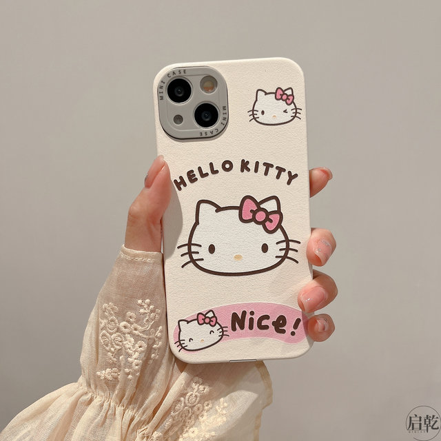 Qiqian line Hello Kitty iPhone17 mobile phone case 16 suitable for Apple 14/13 promax leather 15 soft shell 12 girly heart 11 cute cartoon Hello Kitty new all-inclusive