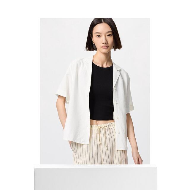 Can be returned within 1 hour Korean direct mail uniqlo shirt linen short sleeve authentic fashion versatile comfortable simple
