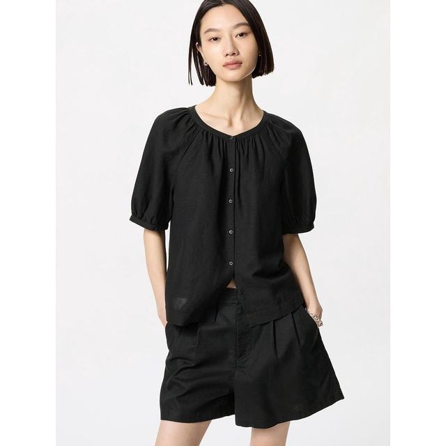 Can be returned within 1 hour Korean direct mail uniqlo shirt linen short sleeve authentic fashion versatile comfortable simple

