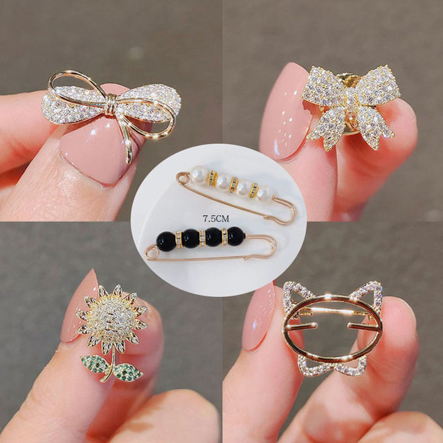 Bow anti-exposed artifact high-end small brooch for women versatile summer sewing pins fixed clothes collar accessories