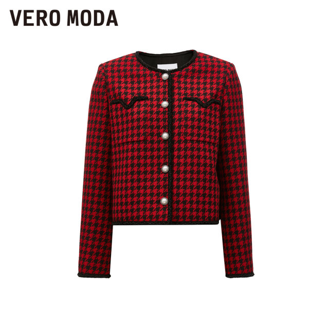 Vero Moda Outlet Tweed Jacket for Women in Autumn and Winter New Elegant Tweed Houndstooth Short Style