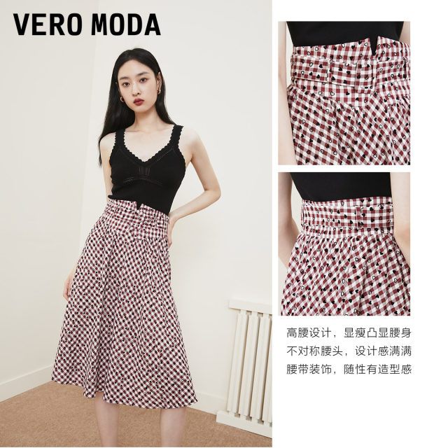 Vero Moda Outlet Skirt Summer Clearance Lady Comfortable Love Check Medium-length Irregular Fashion