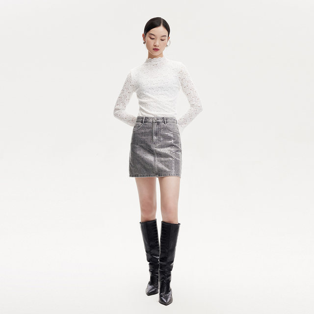 Vero Moda Outlet Skirt in summer new A-line high-waist retro modern shiny versatile short skirt trendy