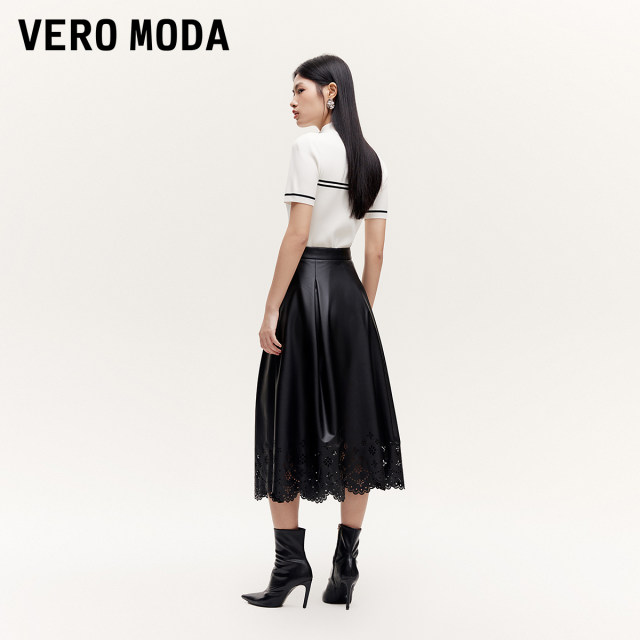 Vero Moda Outlet Skirt New Summer PU Hollow Floral Pattern A-shaped Mid-length Umbrella Skirt is popular
