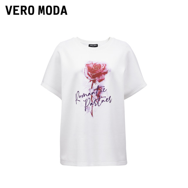Vero Moda Outlet T-shirt for women in summer new loose casual round neck rose printed temperament short-sleeved top