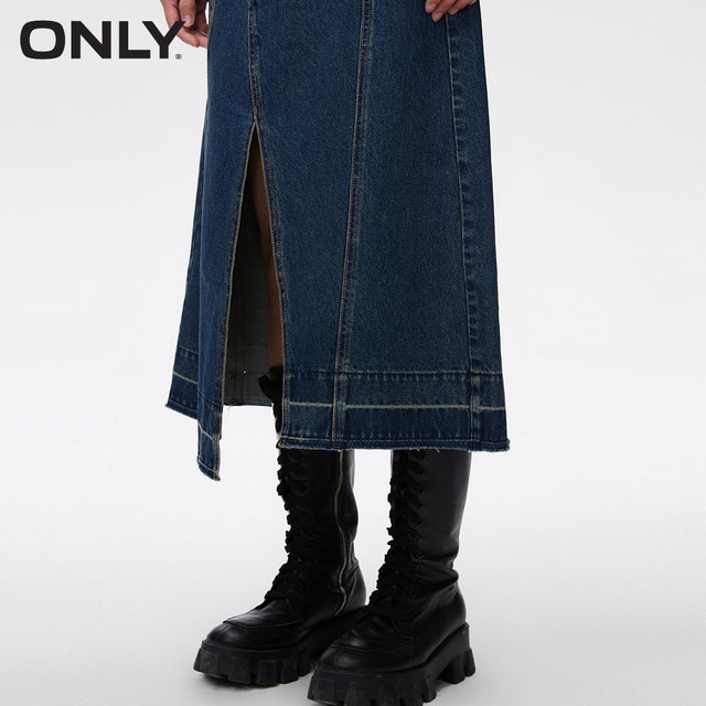 ONLY Summer Temperament High-waisted Slit A-line Denim Mid-length Skirt for Women