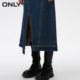ONLY Summer Temperament High-waisted Slit A-line Denim Mid-length Skirt for Women