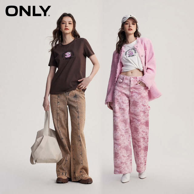 ONLY Summer Simple Casual Versatile Round Neck Printed Embroidered Short Sleeve T-shirt for Women