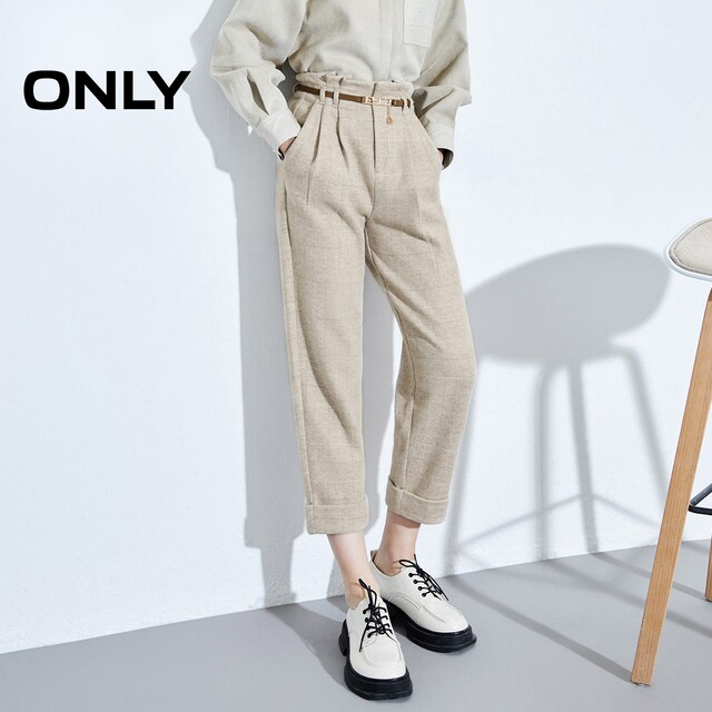 ONLY Summer Belt Solid Color High Waist Loose Nine-Cross Carrot Pants Casual Pants Women