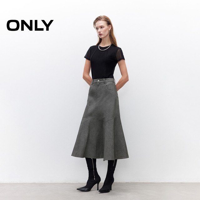 ONLY2025 summer new irregular design washable and old A-line umbrella skirt to make women slim mid-length skirt