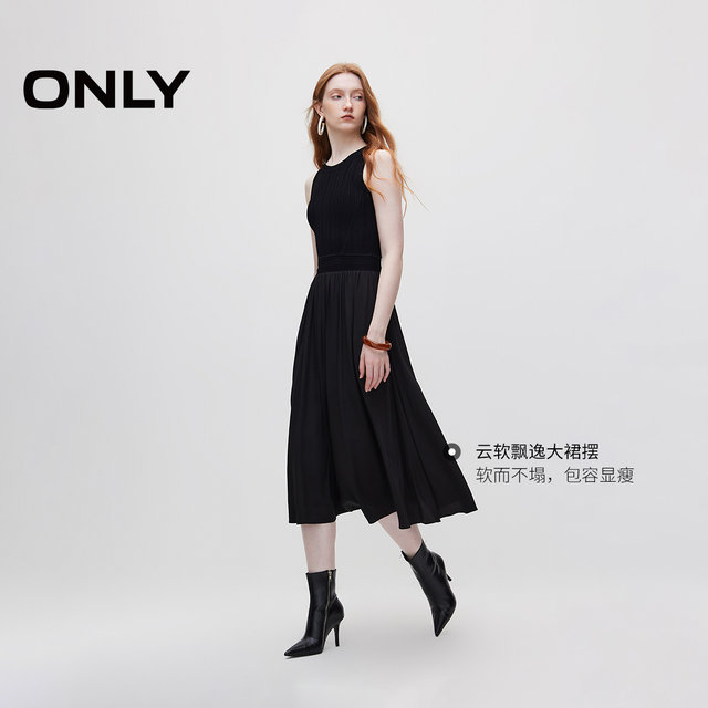 ONLY Summer Fashion Elegant Round Neck Mid-Long Sleeveless Waist Dress Women
